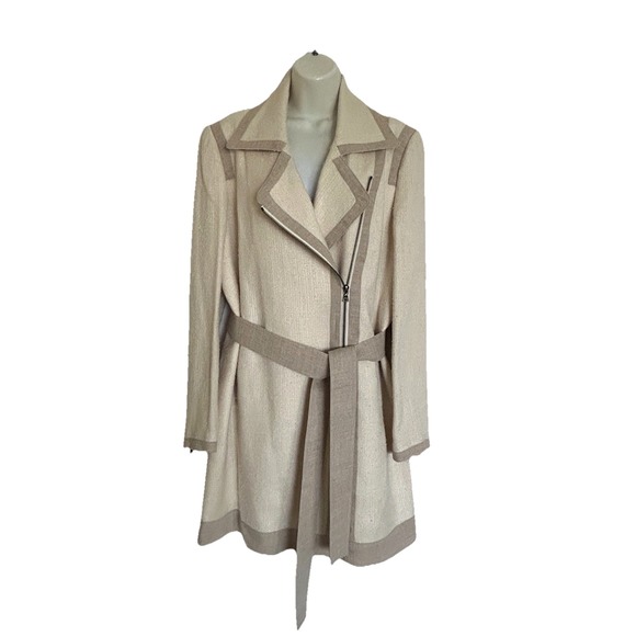 Jenni Kayne Silk Wool Linen Blend Trench Coat Jacket Women's 10 Beige Ivory - Picture 1 of 15